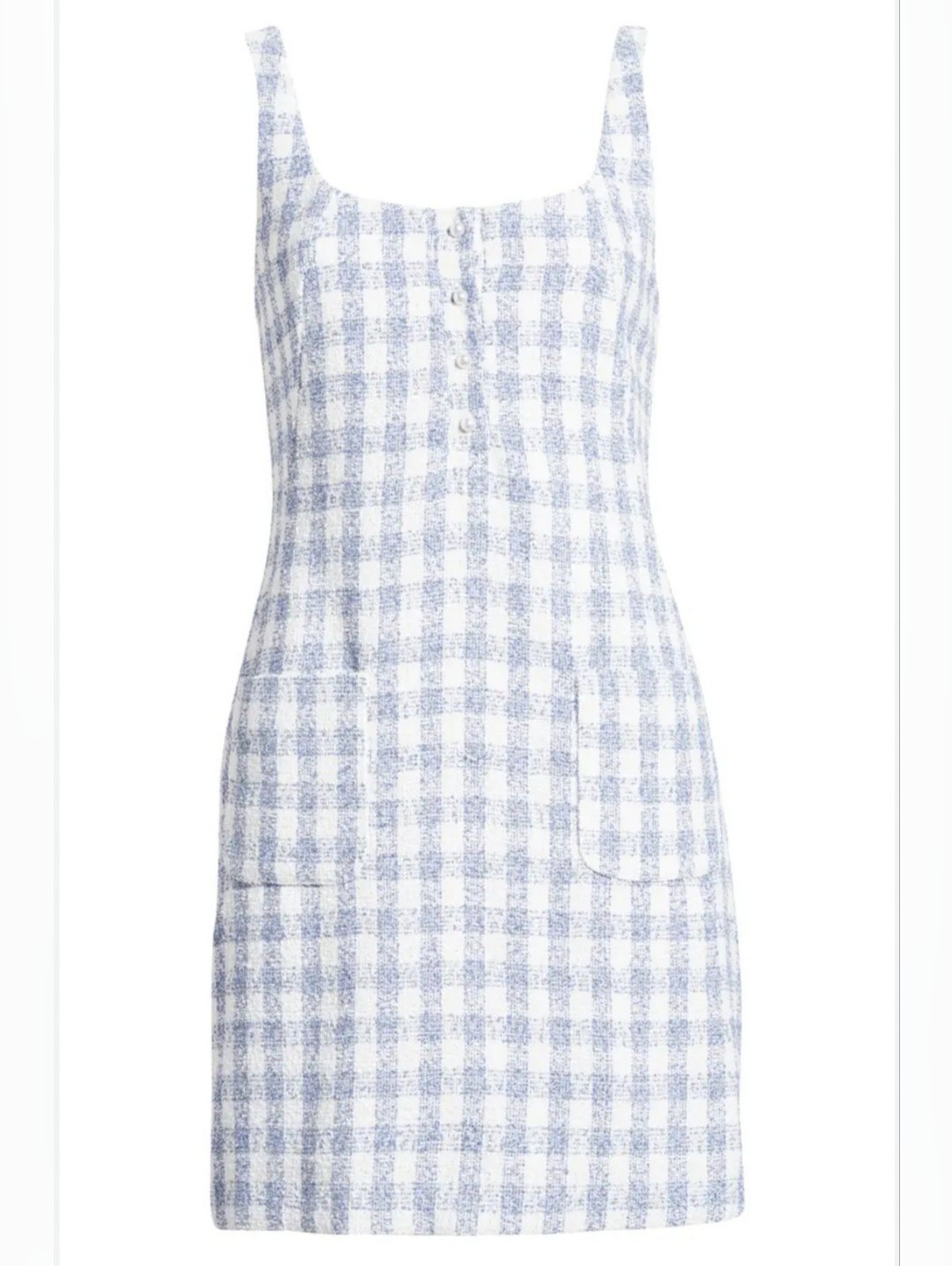 Charles Henry Blue Gingham Pearl Button Tweed Mini Dress Size Lg